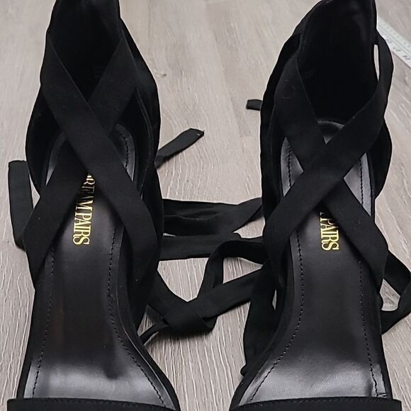 Dream Pairs Black Suede Tie Up Chunky High Heels Women's Size 9 1/2 - Picture 7 of 8